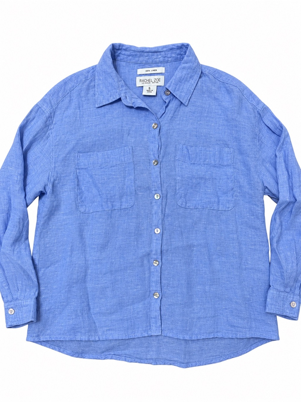 Rachel Zoe Light Blue 100% Linen Button Up Shirt Women S Coastal